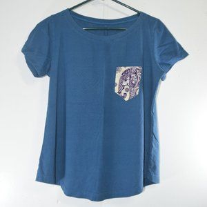 Elephant Pants Blue Arjuna Top with Purple Elephant on Pocket